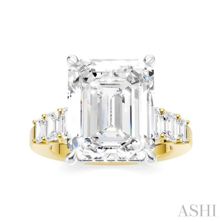 1 1/4 Ctw Emerald Shape Emerald and Round Cut Diamond Semi-Mount Engagement Ring in 14K Yellow and White Gold