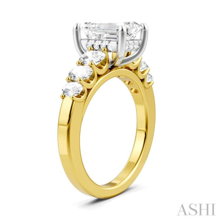 1 Ctw Emerald Shape Oval and Round Cut Diamond Semi-Mount Engagement Ring in 14K Yellow and White Gold