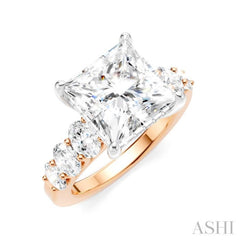 1 1/4 Ctw Princess Shape Oval and Round Cut Diamond Semi-Mount Engagement Ring in 14K Rose and White Gold