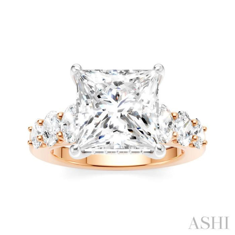 1 1/4 Ctw Princess Shape Oval and Round Cut Diamond Semi-Mount Engagement Ring in 14K Rose and White Gold