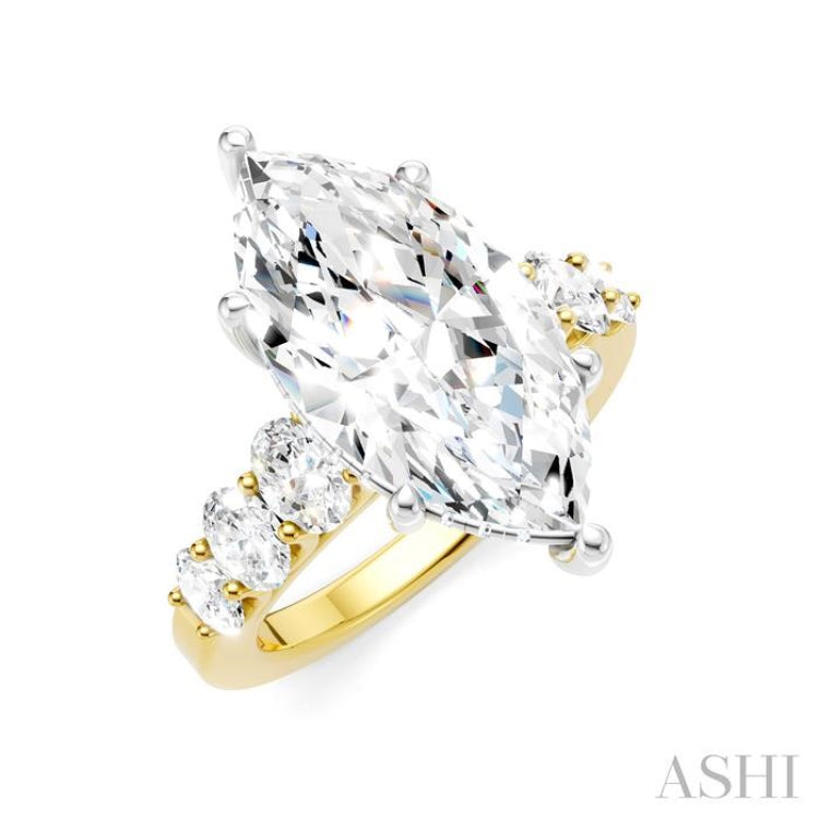 1 1/4 Ctw Marquise Shape Oval and Round Cut Diamond Semi-Mount Engagement Ring in 14K Yellow and White Gold