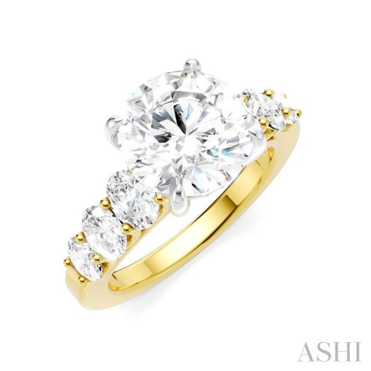1 1/4 Ctw Round Shape Oval and Round Cut Diamond Semi-Mount Engagement Ring in 14K Yellow and White Gold