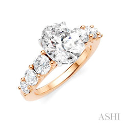 1 1/10 Ctw Oval Shape Round Cut Diamond Semi-Mount Engagement Ring in 14K Rose and White Gold