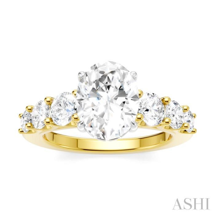 1 1/10 Ctw Oval Shape Round Cut Diamond Semi-Mount Engagement Ring in 14K Yellow and White Gold