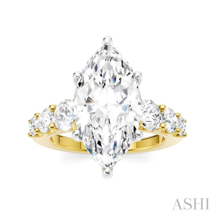 1 1/5 Ctw Marquise Shape Round Cut Diamond Semi-Mount Engagement Ring in 14K Yellow and White Gold