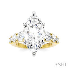 1 1/5 Ctw Marquise Shape Round Cut Diamond Semi-Mount Engagement Ring in 14K Yellow and White Gold
