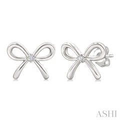 1/50 Ctw Bow Round Cut Diamond Fashion Earrings in Sterling Silver