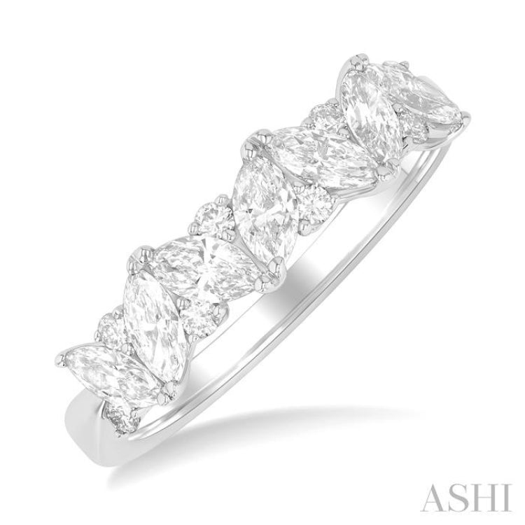 1 Ctw Scatter Marquise and Round Cut Diamond Fashion Band in 14K White Gold