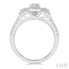 1 Ctw Past Present and Future Round Cut Diamond Engagement Ring With 3/8 Ct Oval Cut Center Stone in 14K White Gold