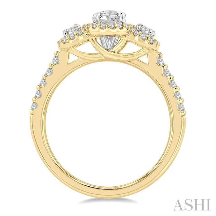 5/8 Ctw Oval Shape Past Present and Future Round Cut Diamond Semi-Mount Engagement Ring in 14K Yellow and White Gold