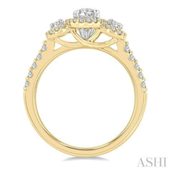 5/8 Ctw Oval Shape Past Present and Future Round Cut Diamond Semi-Mount Engagement Ring in 14K Yellow and White Gold