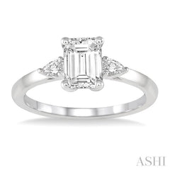 1/2 Ctw Octagon Emerald and Pear Cut Diamond Ladies Engagement Ring with 1/3 Ct Emerald Cut Center Stone in 14K White Gold