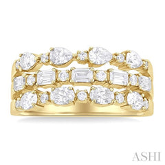1 1/2 Ctw Triple Row Multi-Cut Diamond Fashion Band in 14K Yellow Gold
