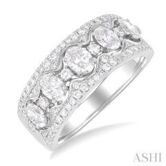 1 1/5 Ctw 5-Stone Oval and Round Cut Diamond Wide Fashion Band in 14K White Gold