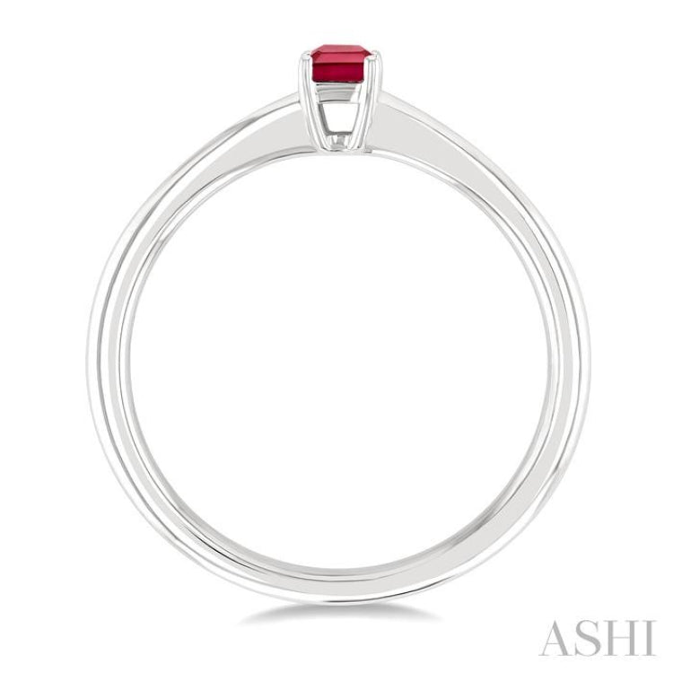 5x3 MM Octagon Shape Ruby Precious Solitaire Ring in 14K White Gold