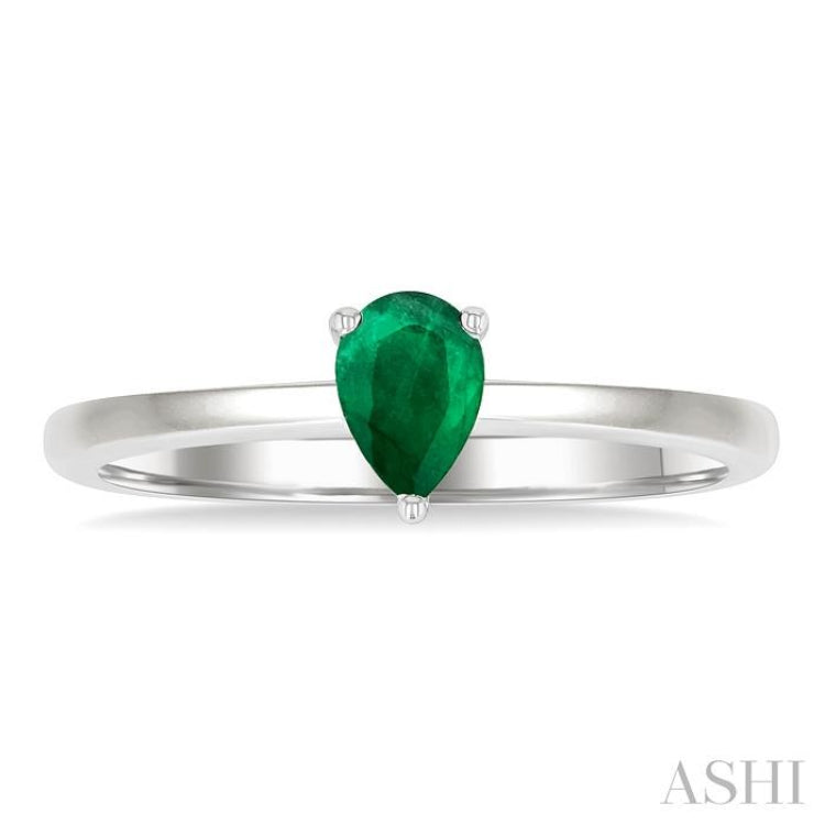 6x4 MM Pear Shape Emerald Precious Solitaire Ring in 14K White Gold