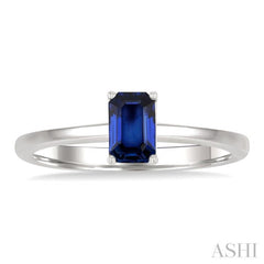 6x4 MM Octagon Shape Sapphire Precious Solitaire Ring in 14K White Gold