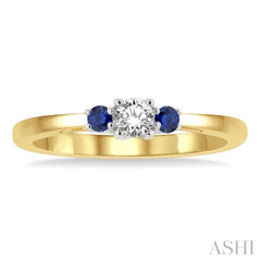 2.15 MM Round Shape Sapphire and 1/6 Ctw Past Present and Future Round Cut Diamond Precious Ring in 14K Yellow and White Gold