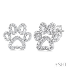 1/20 Ctw Dog Paw Round Cut Diamond Fashion Stud Earrings in Sterling Silver