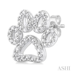 1/20 Ctw Dog Paw Round Cut Diamond Fashion Stud Earrings in Sterling Silver