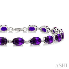 7X5 MM Oval Shape Amethyst and 1/10 Ctw Single Cut Diamond Semi-Precious Bracelet in Sterling Silver