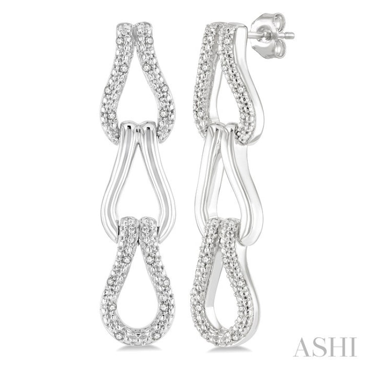 1/10 Ctw Round Cut Diamond Bold Knot Link Fashion Earrings in Sterling Silver