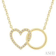 1/10 Ctw Single Cut Diamond Interlocked Heart Fashion Petite Pendant With Chain in 10K Yellow Gold