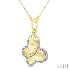 1/6 Ctw Butterfly Charm Fluted Round Cut Diamond Fashion Pendant With Chain in 10K Yellow and White Gold