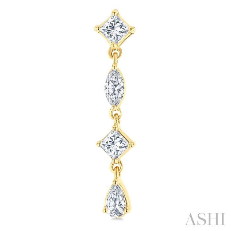 1/2 Ctw Mixed Cut Diamond Fashion Long Earrings in 14K Yellow Gold