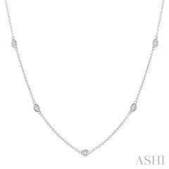 1 Ctw Bezel Set Oval Cut Diamond Station Necklace in 14K White Gold