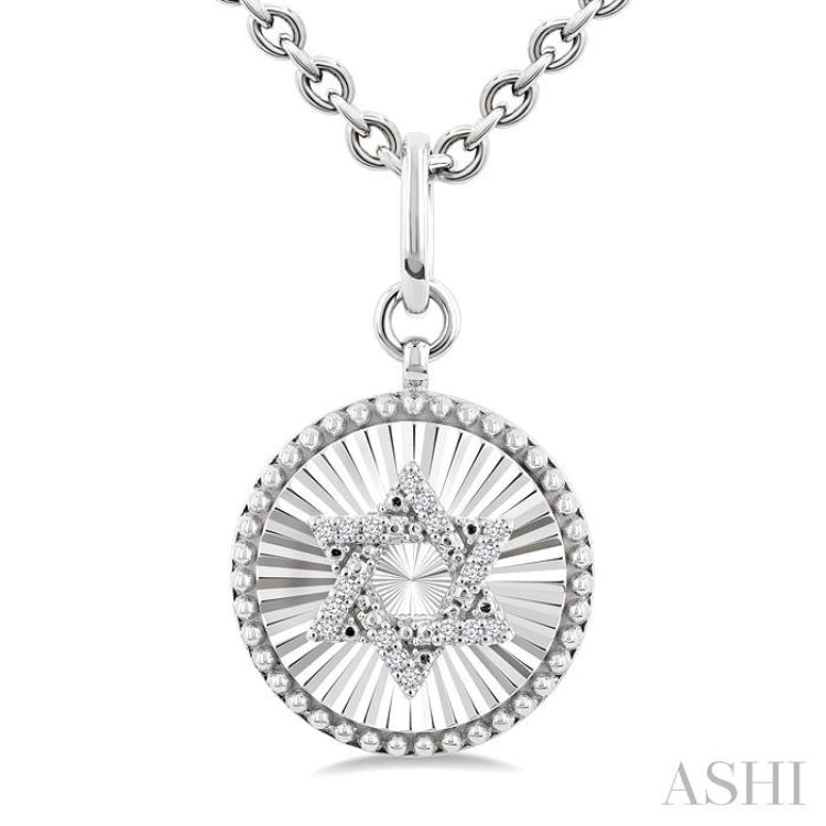 1/10 Ctw Round Fluted Medallion Single Cut Diamond Star of David Pendant With Chain in Sterling Silver