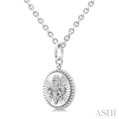 1/10 Ctw Round fluted medallion Round Cut Diamond Pirouette Fleur-De-Lis Pendant With Chain in Sterling Silver