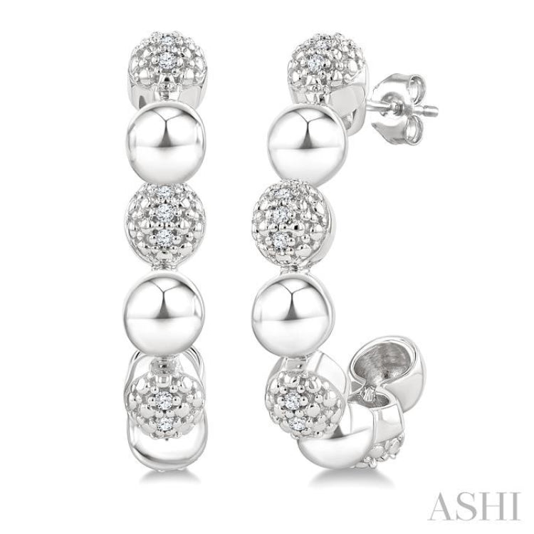 5 MM Bold Bead and 1/10 Ctw Round Cut Bead Bijoux Diamond Fashion Half Hoop Earrings in Sterling Silver