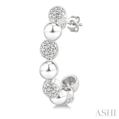 1/10 Ctw Bold Bead Design Single Cut Diamond Fashion Half Hoop Earrings in Sterling Silver