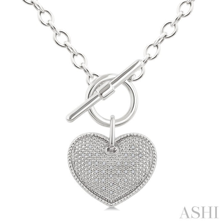 1/10 Ctw Heart Toggle Round Cut Diamond Fashion Necklace in Sterling Silver