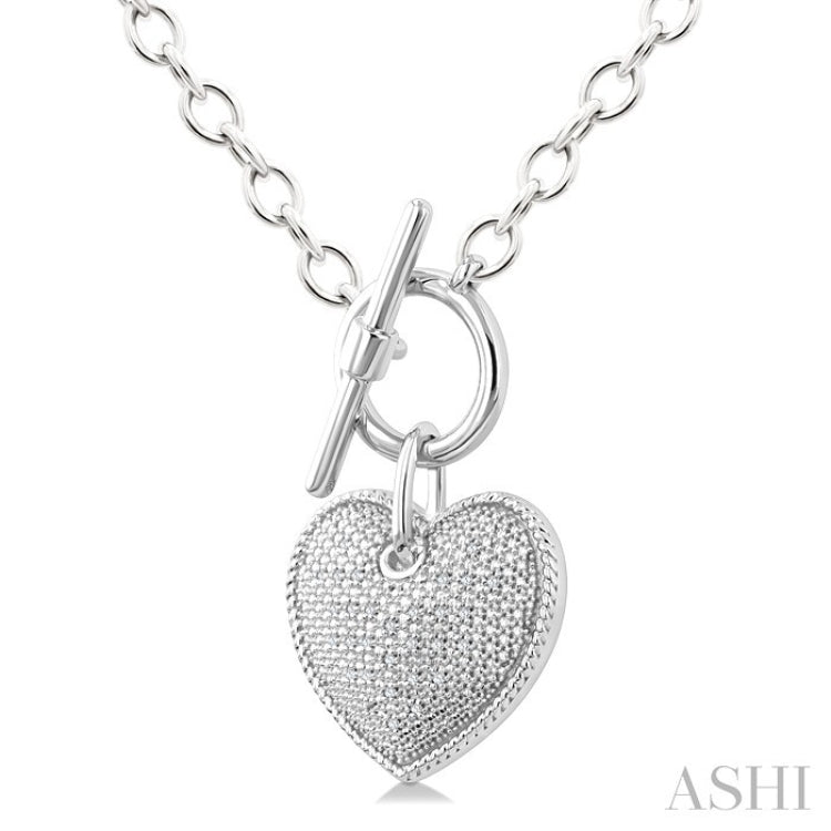 1/10 Ctw Heart Toggle Round Cut Diamond Fashion Necklace in Sterling Silver