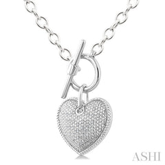 1/10 Ctw Heart Toggle Round Cut Diamond Fashion Necklace in Sterling Silver