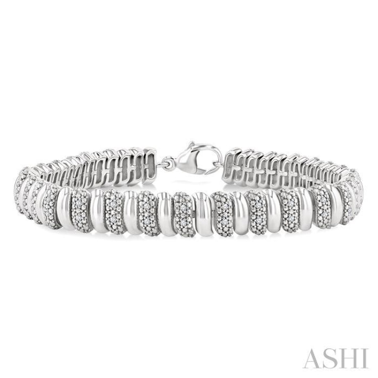 1/6 Ctw Bold Wide Ribbed Round Cut Diamond Pirouette Fashion Bracelet in Sterling Silver