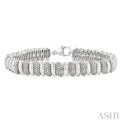 1/6 Ctw Bold Wide Ribbed Round Cut Diamond Pirouette Fashion Bracelet in Sterling Silver
