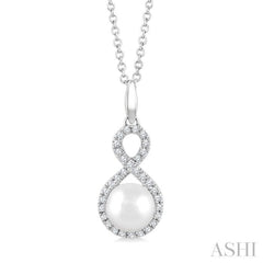6 MM Cultured Pearl and 1/8 Ctw Round Cut Diamond Petite Fashion Pendant With Chain in 10K White Gold