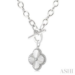 1/10 Ctw Clover Fluted Toggle Round Cut Diamond Pirouette Fashion Necklace in Sterling Silver