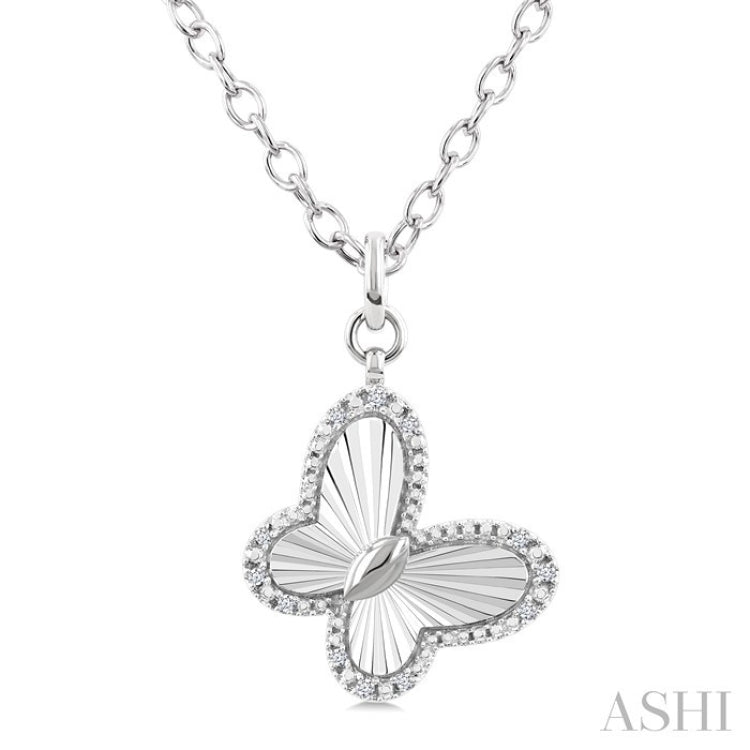 1/10 Ctw Butterfly Fluted Medallion Round Cut Diamond Pirouette Pendant With Chain in Sterling Silver