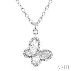 1/10 Ctw Butterfly Fluted Medallion Round Cut Diamond Pirouette Pendant With Chain in Sterling Silver