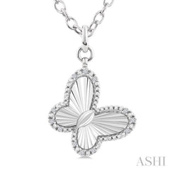 1/10 Ctw Butterfly Fluted Medallion Single Cut Diamond Pendant With Chain in Sterling Silver