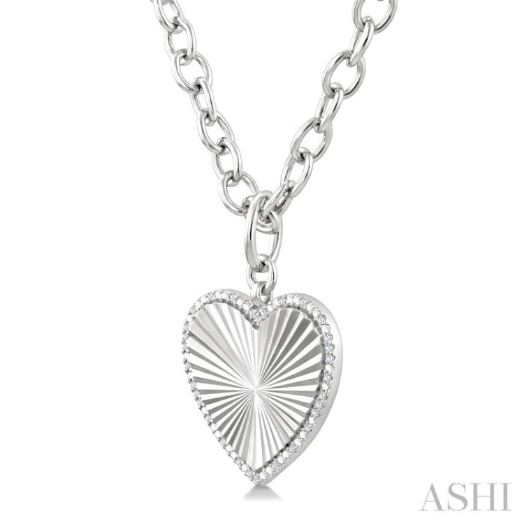 1/10 Ctw Heart Fluted Medallion Round Cut Diamond Pirouette Pendant With Chain in Sterling Silver