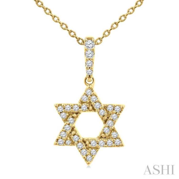1/6 Ctw Star of David Round Cut Diamond Fashion Pendant With Chain in 10K Yellow Gold