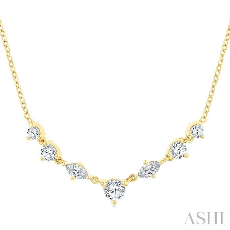 1/2 Ctw Marquise & Round Cut Diamond Necklace in 14K Yellow Gold