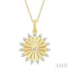 1/5 Ctw Round Cut Diamond Pirouette Circle Fluted Fashion Pendant With Chain in 10K Yellow Gold