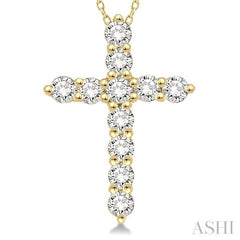 1/2 Ctw Round Cut Diamond Cross Pendant With Chain in 14K Yellow Gold