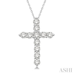 1/4 Ctw Round Cut Diamond Cross Pendant With Chain in 14K White Gold
